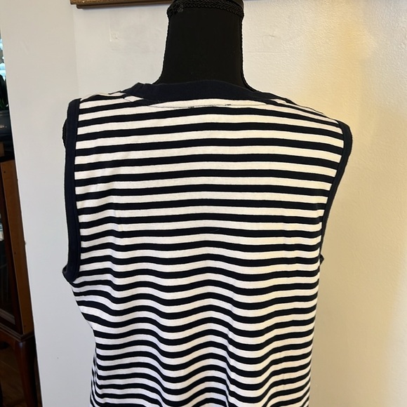 Vintage Calvin Klein Cotton Horizontal Striped Navy and White Dress, Sz. XL. - Picture 6 of 15